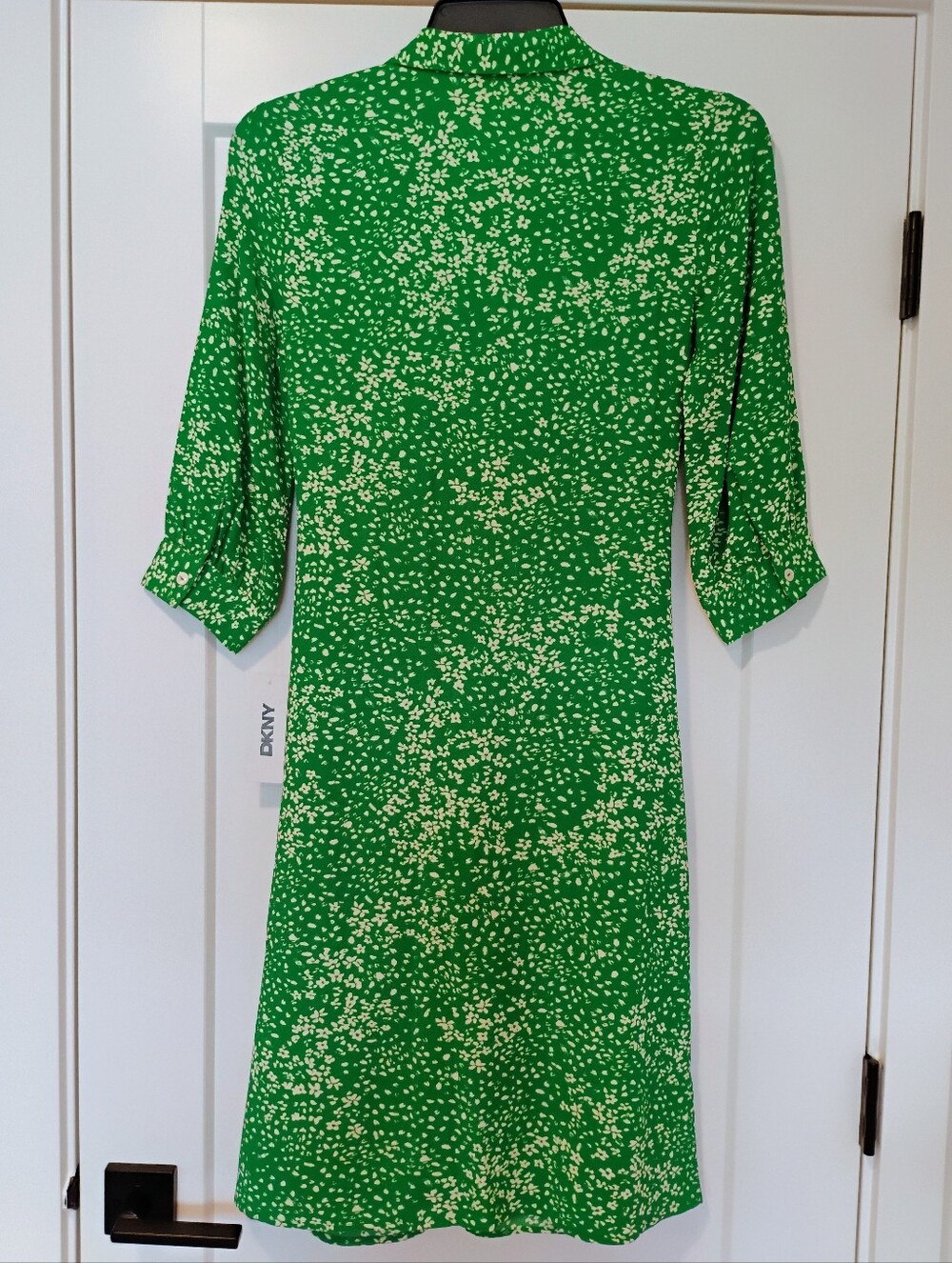 NWT 8 DKNY Green And White Floral 3/4 Sleeve Button Front Midi Shirt Dress NEW - Picture 12 of 13